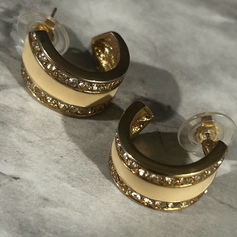 Vintage Givenchy Gold and Cream Hoop Earrings